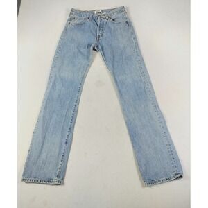 Levis 501 Jeans Men 31x34 Light Blue Straight Leg Button Fly Original Red Tab